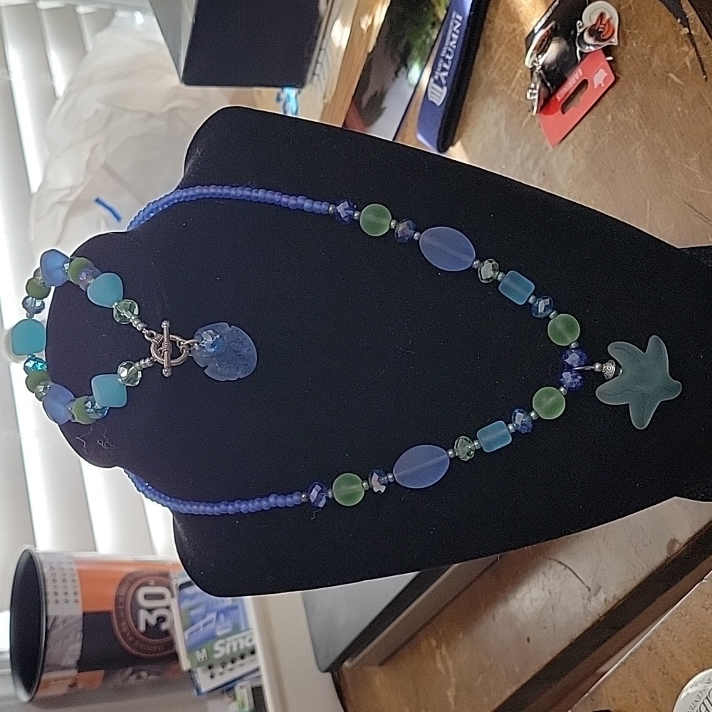 Sea Glass and Beaded necklace with matching bracelet